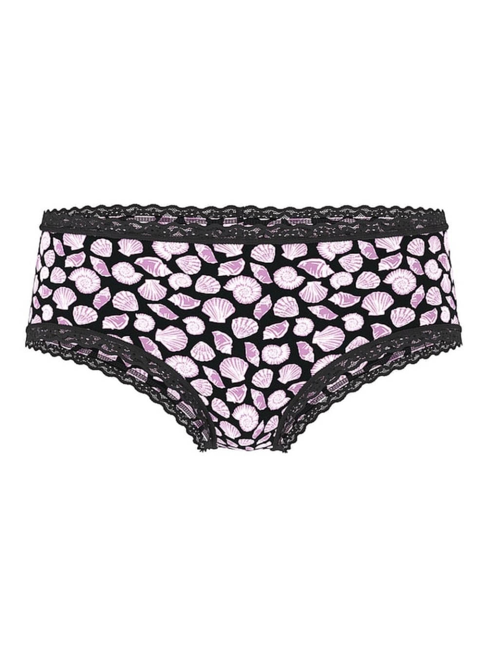 Victoria's Secret Cotton Lace-Waist Cheeky Panty Black with Pink Shells, Size L